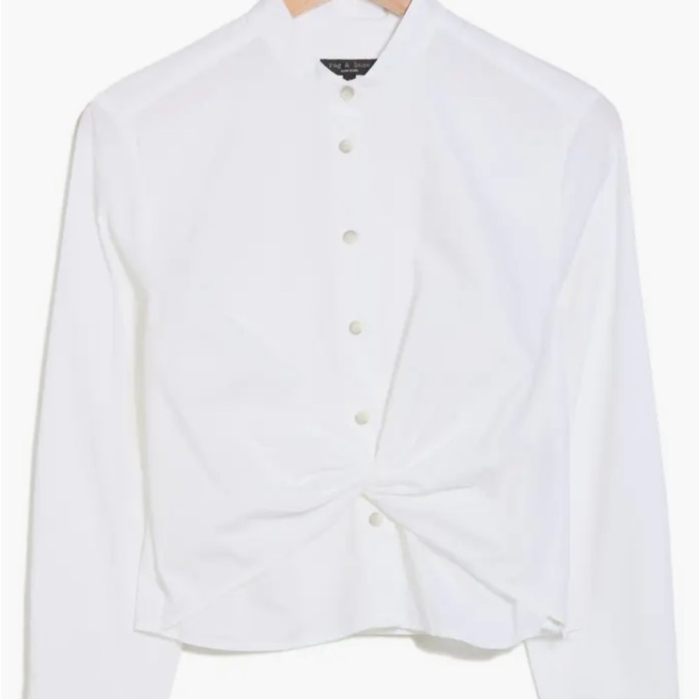 NWT Rag & Bone White Rita Twist Front Longsleeve Cotton Button-Down